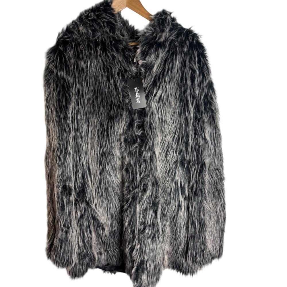 NWT FHILLNUO Bear ears hood faux fur werewolf shaggy fur coat unisex size 4XL